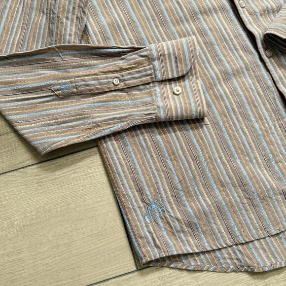 John Lennon Signature Striped Button-Up Shirt Mens L Multicolor Cotton Head Logo - Picture 7 of 9
